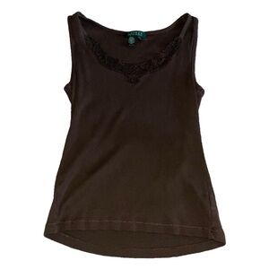 Ralph Lauren Y2K Dark Brown V-Neck Tank w/Lace